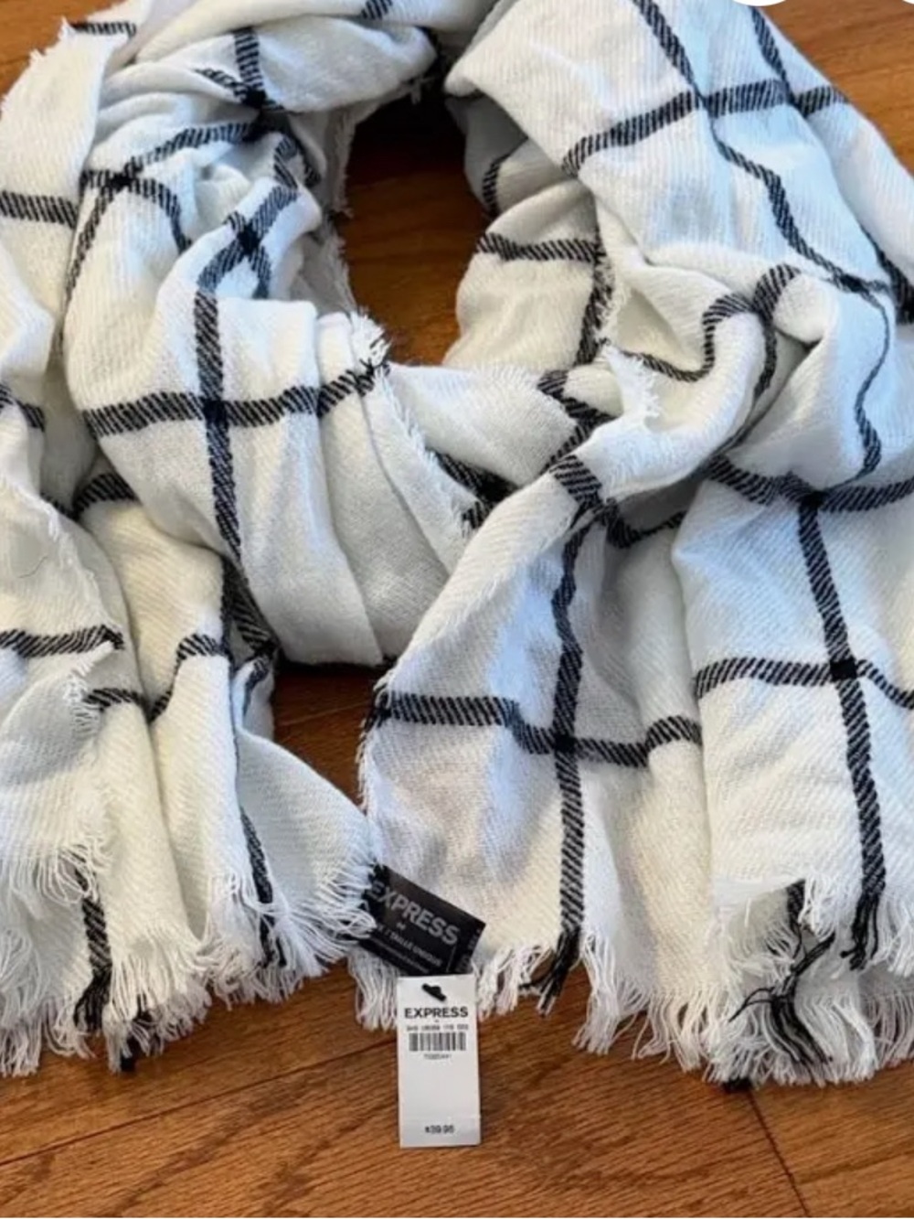 Express White and Black Windowpane Throw Scarf NWT